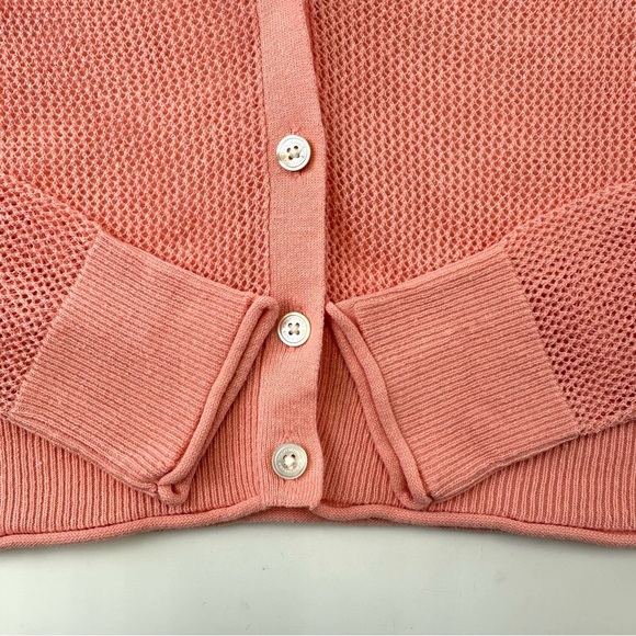 Tommy Bahama peach crop vneck summer knit fitted cardigan XS mesh - Picture 7 of 8